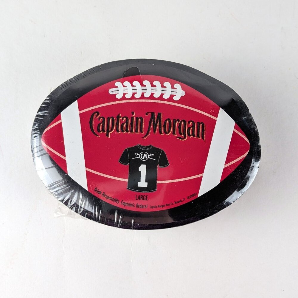 NEW Captain Morgan Shrink-Wrapped Black Football Tshirt L